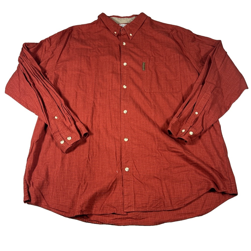 Columbia Sportswear Mens 2XL Check Long Sleeve Button Down Shirt Red Outdoors